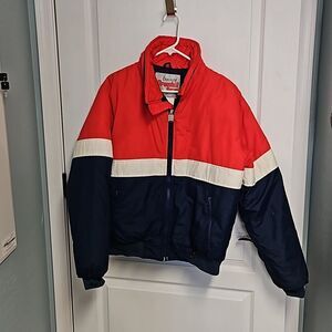 VTG 80s Robern Internat'l Ski Jacket Down Fill Racer Red White Navy Mens Large